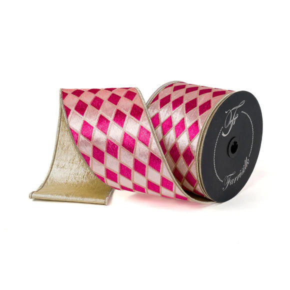 4"X10YD Pink Velvet Diamonds Ribbon