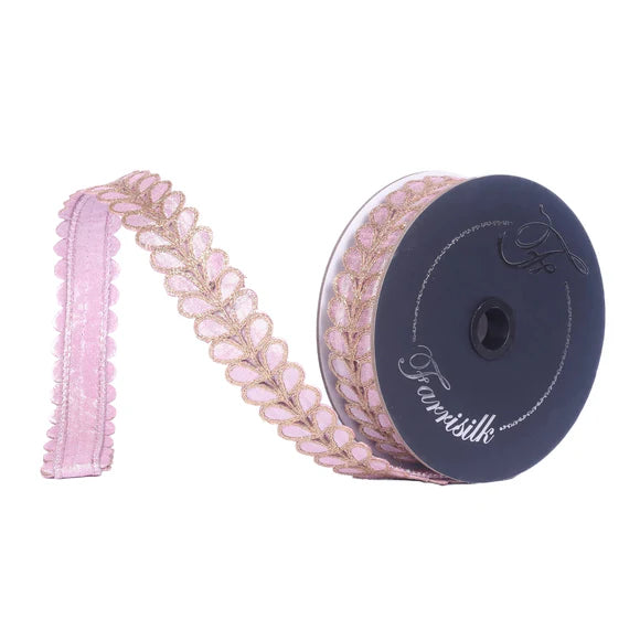 1" x 10YDS Blush Gilded Garland Farrisilk Wired Ribbon