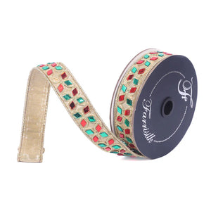 1" x 5YDS Looking Glass Farrisilk Wired Ribbon | Red, Green, Gold