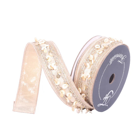1.5" x 5YDS Mother of Pearl Farrisilk Wired Ribbon