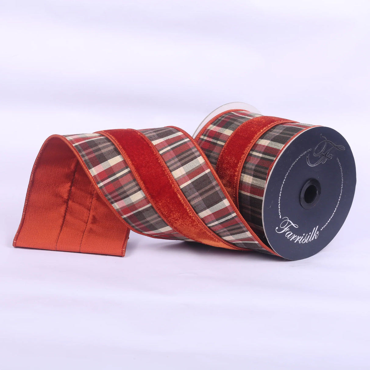 4" x 10YDS Cinnamon Multi Plaid Plush Farrisilk Wired Ribbon