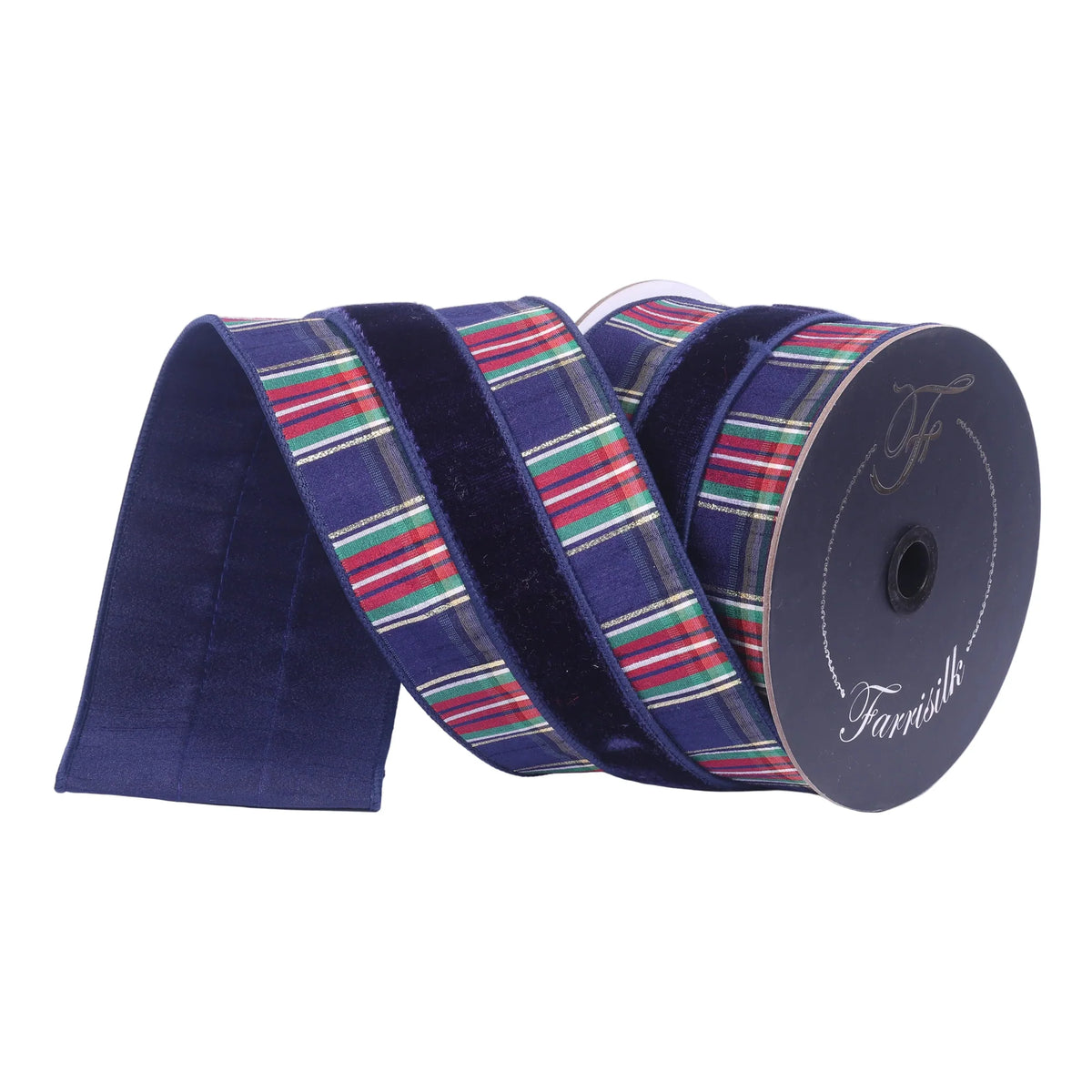 4" x 10YDS Navy Plaid Plush Farrisilk Wired Ribbon