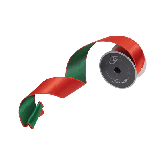 2.5" x 10YDS Holiday Satin Duo Farrisilk Wired Ribbon | Red & Green