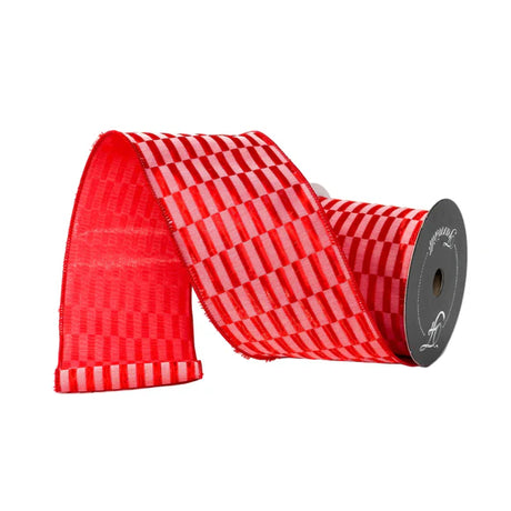 4 inch x 5 yards Farrisilk Zellige Wired Ribbon, Red