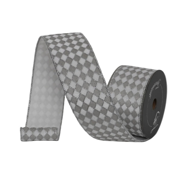 2.5" x 5YDS Court Jester Farrisilk Wired Ribbon | White, Silver