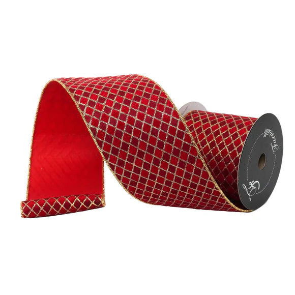 4" x 10YDS Court Jester Farrisilk Wired Ribbon | Red, Burgundy