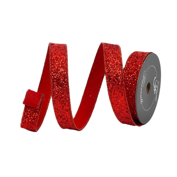 1" x 10YDS Red Glitter Magic Farrisilk Wired Ribbon