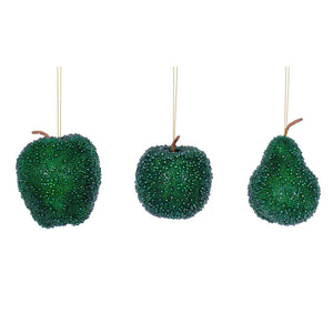 3.5"–4.5" Beaded Fruit Ornament Set | Green, Gold, or Burgundy
