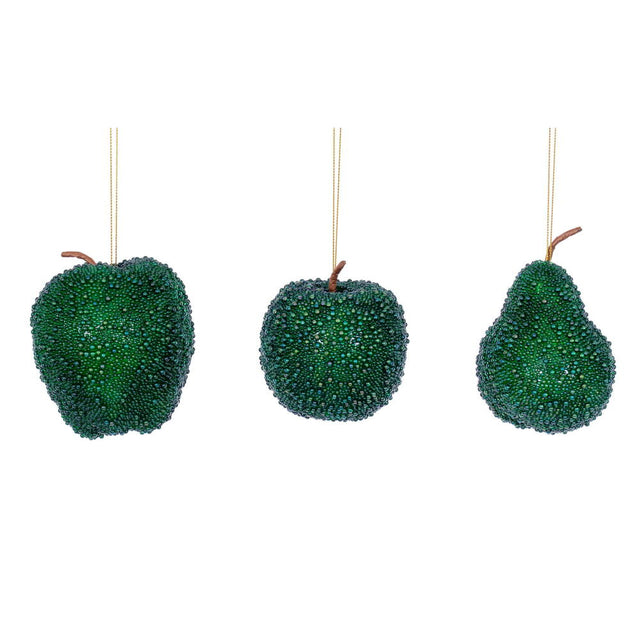 3.5"–4.5" Beaded Fruit Ornament Set | Green, Gold, or Burgundy