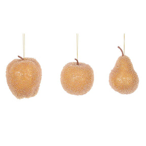 -4.5 inch Beaded Fruit Ornament Set, Green, Gold, or, additional view