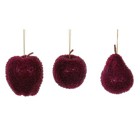 -4.5 inch Beaded Fruit Ornament Set, Green, Gold, or, additional view
