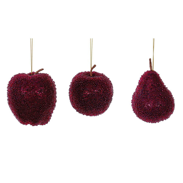 3.5"–4.5" Beaded Fruit Ornament Set | Green, Gold, or Burgundy