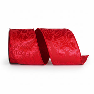 4" Red Velvet Filigree Deluxe Wired Ribbon | 5 Yards