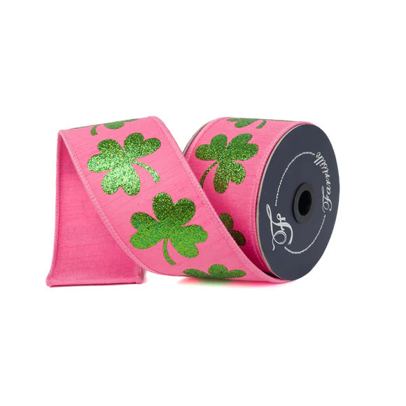 2.5"x10YDS Pink Sparking Shamrocks Ribbon