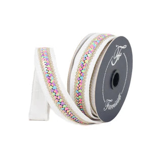 1"X10YD White Hearts Strings Ribbon