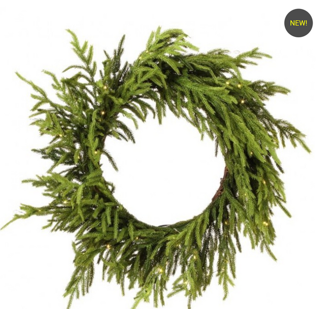 24" LED Battery Operated Natural Touch Norfolk Pine Wreath