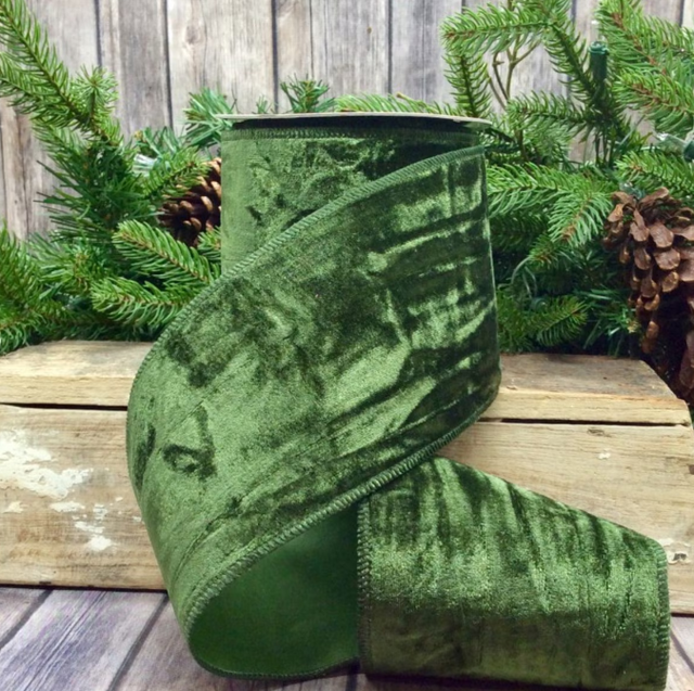 4" Hunter Green Crushed Velvet Ribbon- 10 yards