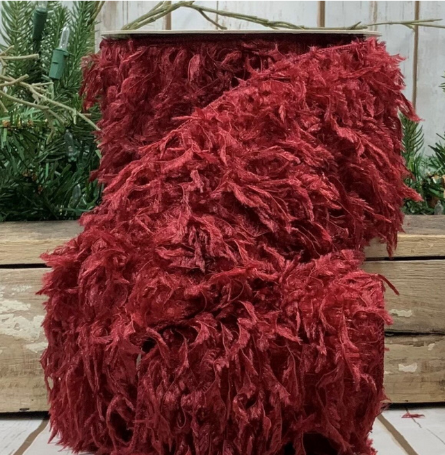 4" Burgundy Ostrich Feather Ribbon- 10 Yards