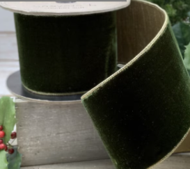 4" Emerald Lush Velvet Metallic Light Gold Back Ribbon- 10 Yards