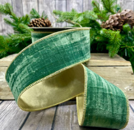 2.5" Jade Velvet Vintage Chic Gold Back Ribbon- 10 yards