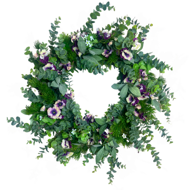 24" Perky Pansies Designer Faux Floral Wreath