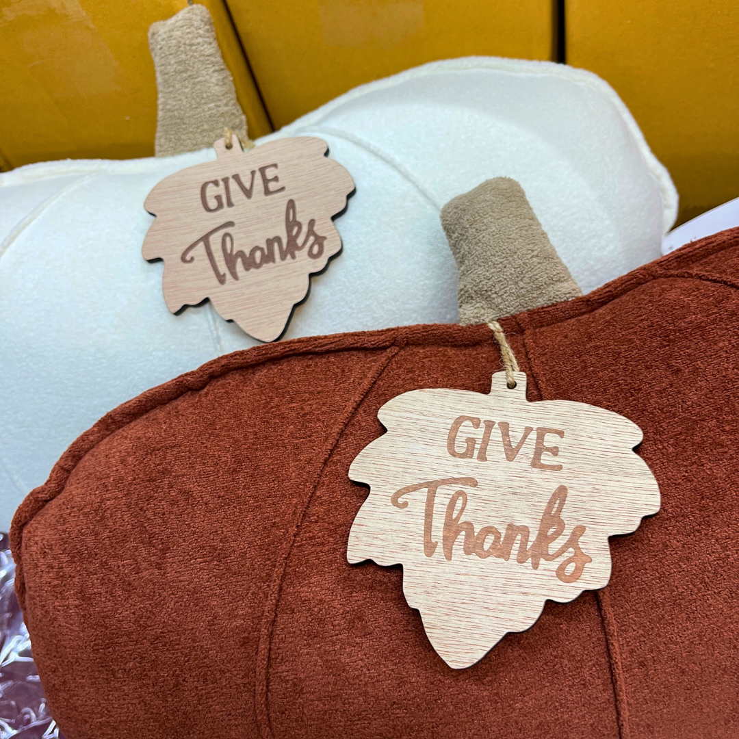 15" Pumpkin with Leaf Pillow | Burnt Orange or Cream