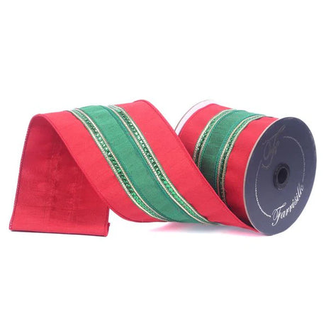 4 inch x 10 yards Twinkle Borders Farrisilk Wired Ribbon, Red & Emerald Green
