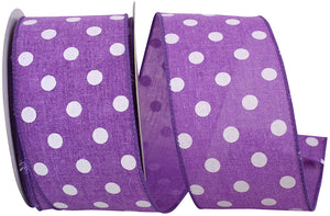 2.5"X10YDS Aspirin Dot Purple Linen Wired Edge Ribbon