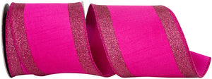 4"X5YDS Fuchsia Glitter Striped Edging Dupioni Deluxe Wired Edge Ribbon