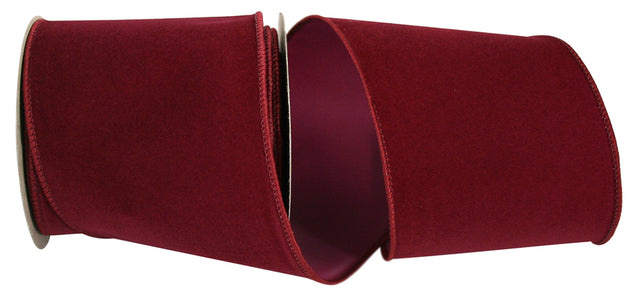 Burgundy Velvet Outdoor Wired Edge Ribbon, 4 Inch, 10 Yards