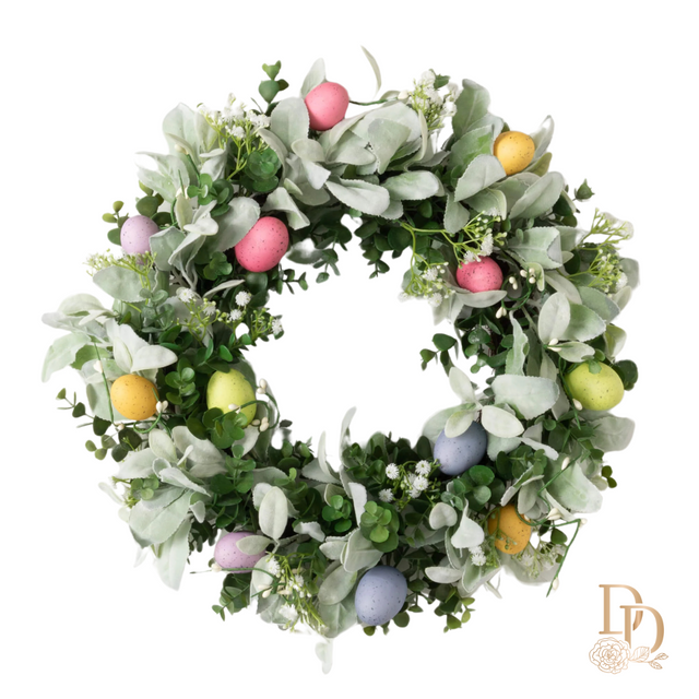 20" Easter Egg Foliage Wreath | Eucalyptus & Lambs Ear