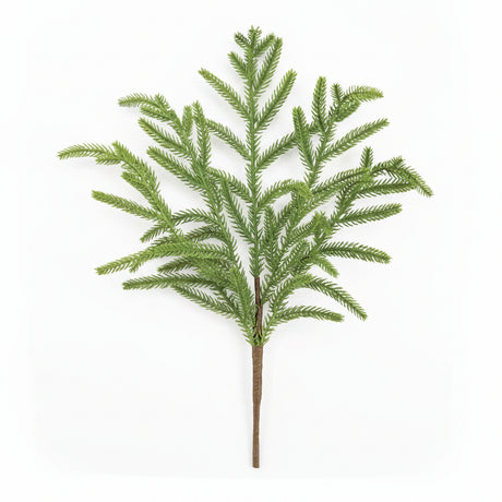 Artificial norfolk pine tree branch on a white background
