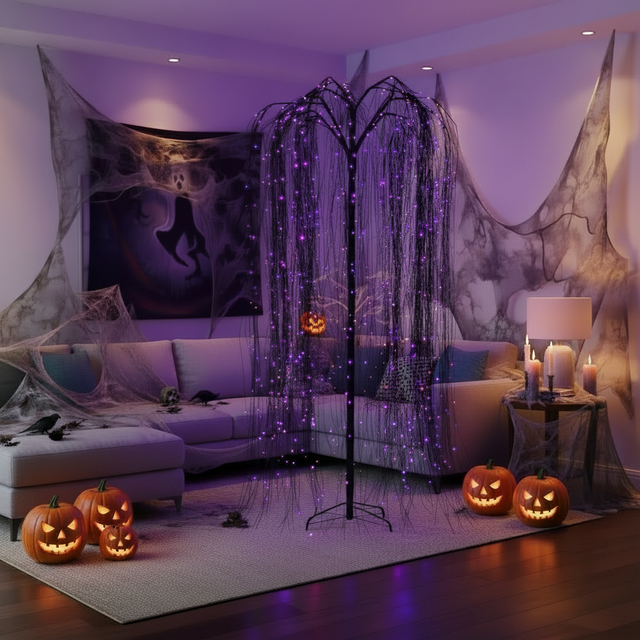 8' x 42" Black Willow Twig Artificial Pre-Lit Halloween Tree