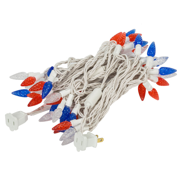 25' 50 Red | White | Blue | C6 Led Lights | White Wire Light Strand