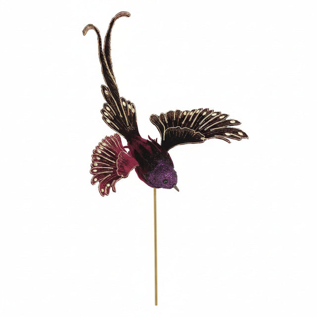 11.5" Holiday Hummingbird, Burgundy/Gold