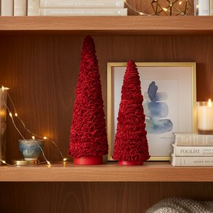 Set of 2 Red Velvet Celosia Table Trees | 20" & 15.5"
