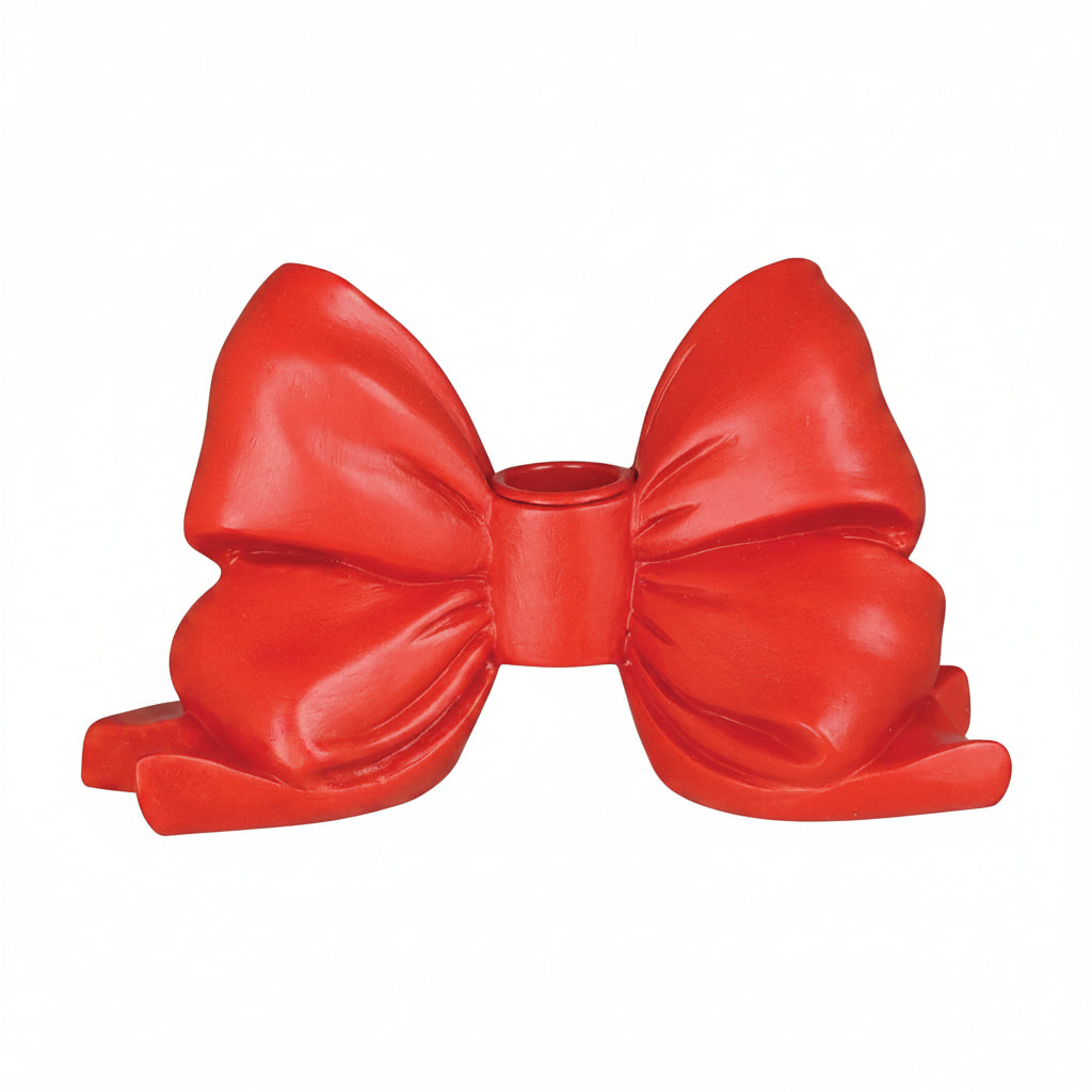 9.45" Red Resin Bow Taper Candle Holder