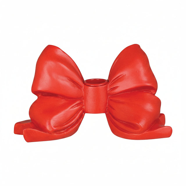 9.45" Red Resin Bow Taper Candle Holder