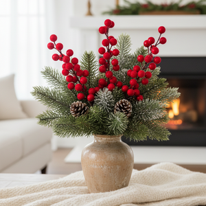 24" Red Flocked Berry Spray
