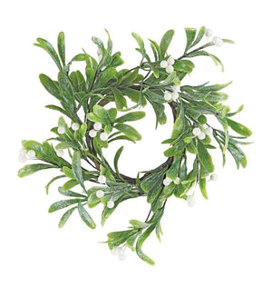 11" Frosted Mistletoe with White Berry Table Wreath | Candle Ring