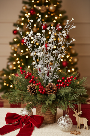 27" Silver & White Glitter Blossom Bush