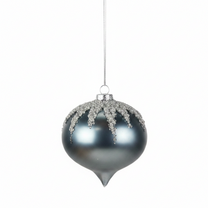 5–8"H Glass Ball, Onion Finial Ornaments | Matte Smoke Blue