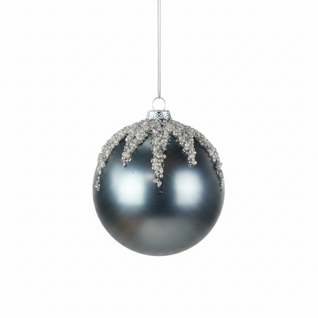 5–8"H Glass Ball, Onion Finial Ornaments | Matte Smoke Blue