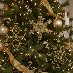 Large 12" Gold Snowflake Ornaments | Set of 3