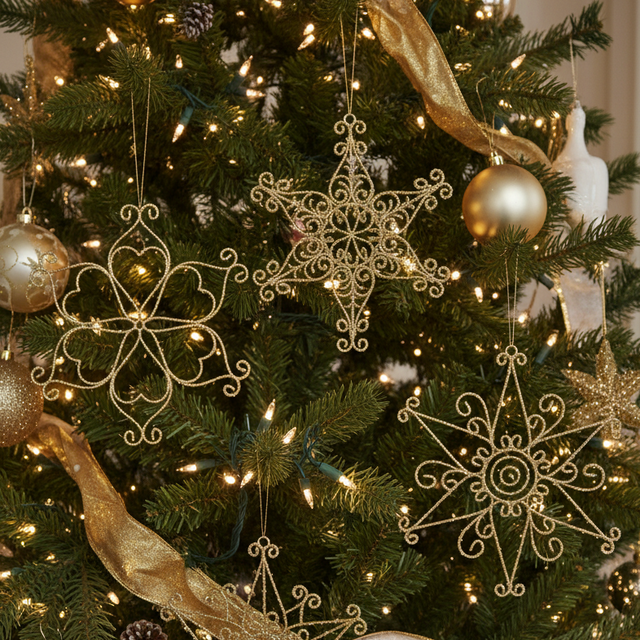 Large 12" Gold Snowflake Ornaments | Set of 3