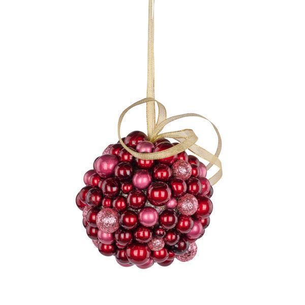 4" Diameter Mixed Size Ball Ornament | Burgundy/Mauve/Pink