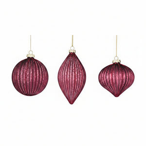 4"D Burgundy Mercury Glass Ornaments | Ball, Finial, or Onion Shape