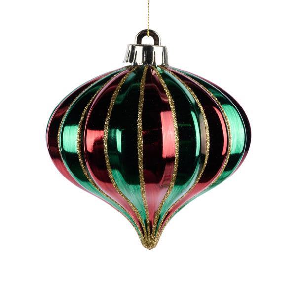 120mm Stripe Onion Ornament | Hunter Green, Gold, Burgundy