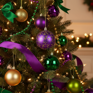 100mm Purple & Gold Glitter Swirl Ball Ornament
