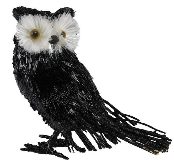 8" Black & White Fabric/Sequin Owl